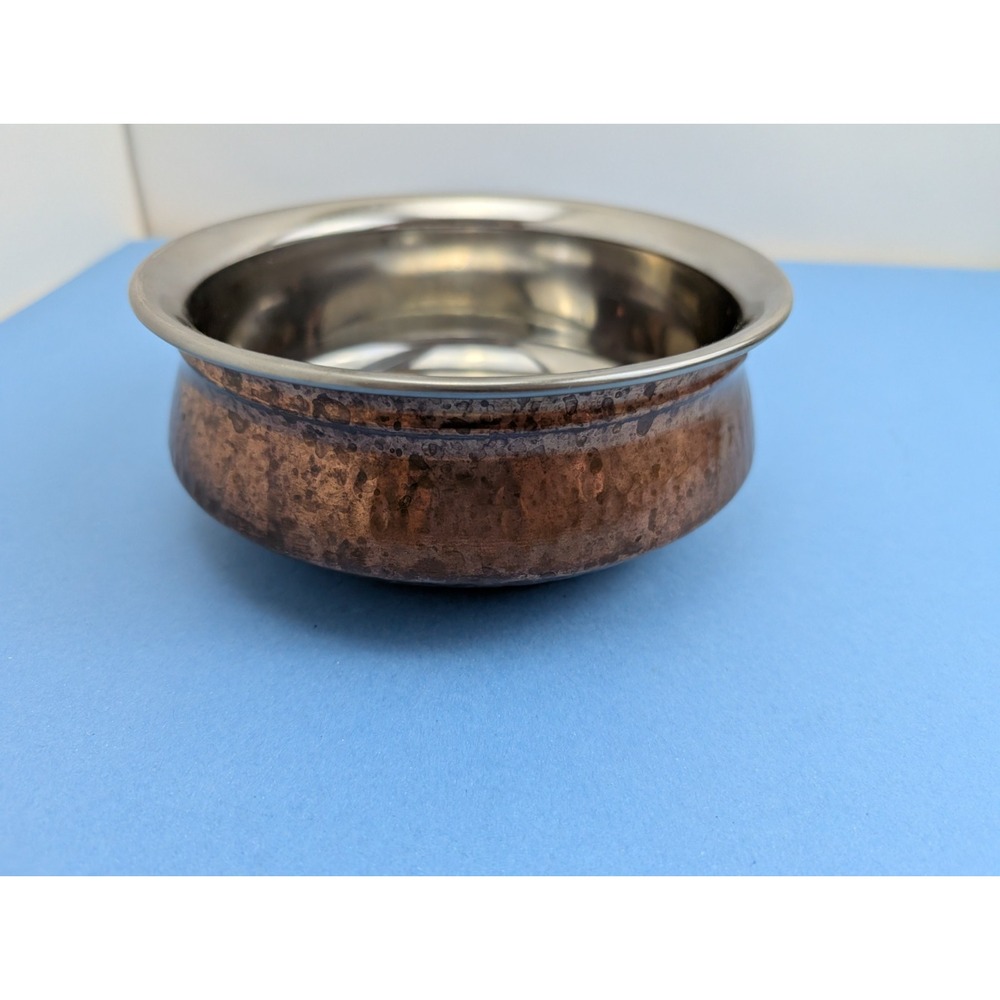 TERA India Hammered Copper Stainless Steel Double Wall Serving Dish Pot 6.75 In
